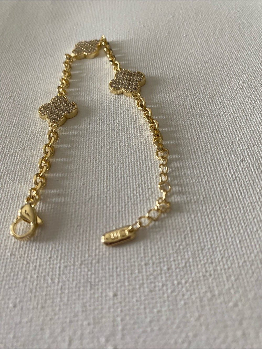 Gold Four-Leaf Clover Chain Bracelet with Pave Detailing